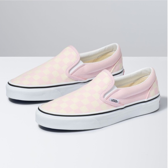 pink and white checkered vans